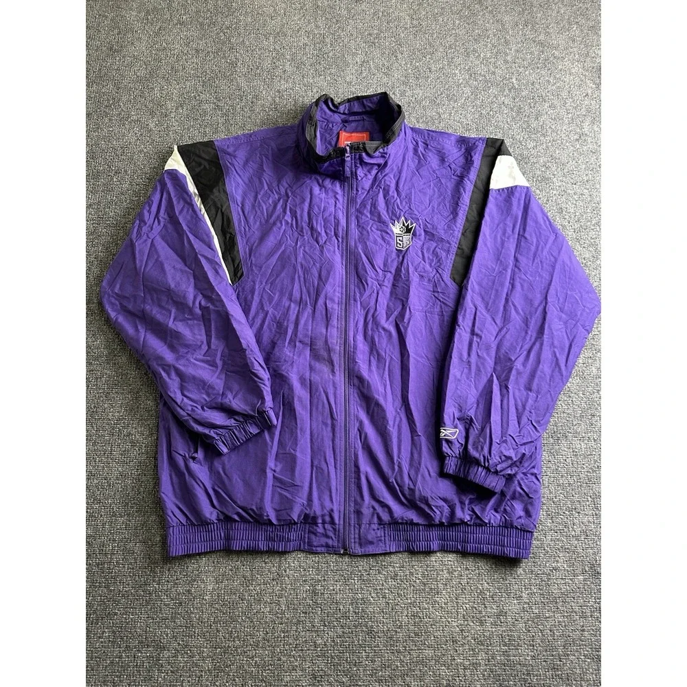 Mens Reebok Sacramento Kings Full Zip Windbreaker Jacket Purple, Size 2XL